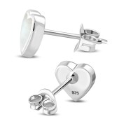 Mother of Pearl Heart Stud Silver Earrings, e315